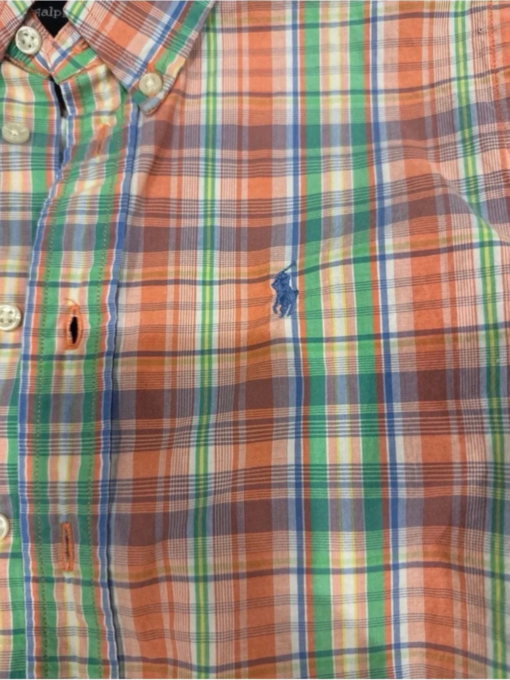 Ralph Lauren Orange, Green & Blue Plaid Button-Down Shirt
